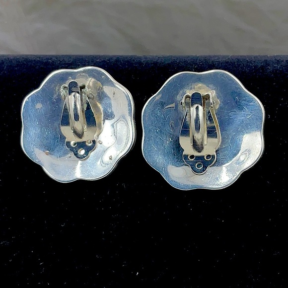 Vtg. Sterling Silver Onyx Clip On Earrings (925) Mexico - Picture 5 of 6